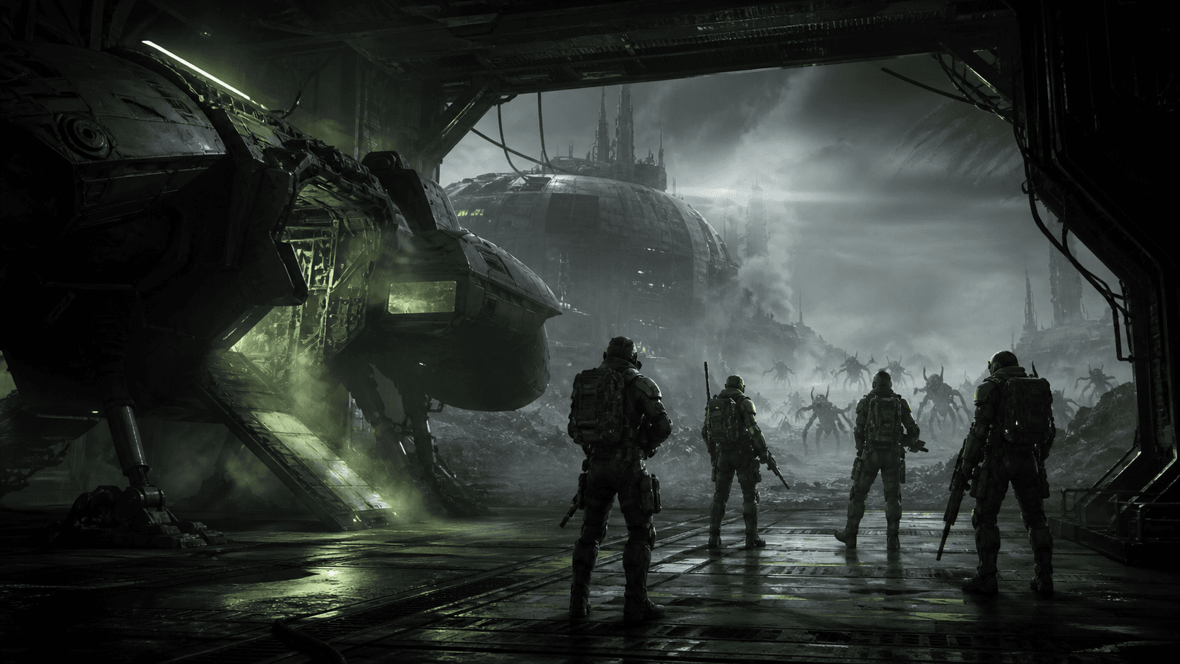Aliens: Fireteam Elite 2 fireteam and dropship artwork